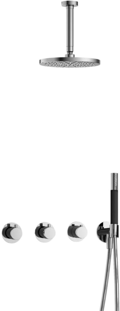 Hotbath Cobber - CB7067 - Inbouw Regendoucheset - Chroom - 2 Stopkranen - Thermostatisch - Plafondbuis 15 cm - Hoofddouche 200 mm - Staafhanddouche - Waterbesparend
