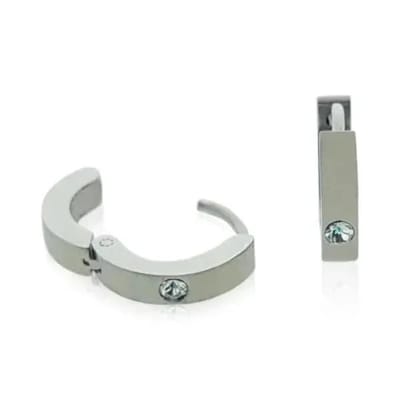 Aramat Jewels | Oorringen | Stalen Huggie Oorringen 14mm RVS Unisex | Kristal-14x3mm | |7mm | Staal | Kinderen, Volwassenen | Verkleurd niet