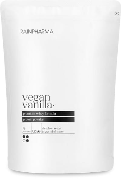 RainPharma Vegan Vanilla Eiwitpoeder - Eiwitshake 322g - Whey - Zonder Sucralose - Vegetarisch - Vanille - 20 gram eiwitten
