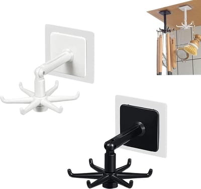 Ruimtebesparende 360° Roterende Vouwhaken met 6 Verstelbare Haken Zelfklevend voor Keuken en Badkamer