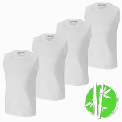 Apollo heren mouwloos shirts Bamboo - ronde hals - 4-pack - maat XXL - wit