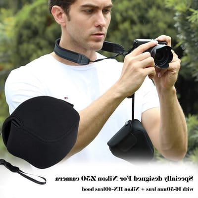 Ultra Light Camera Pouch voor Nikon Z50 DSLR met 16-50mm Lens en HN-40 Lenskap, Zachte Neopreen Sleeve voor Reis en Bescherming, Zwart