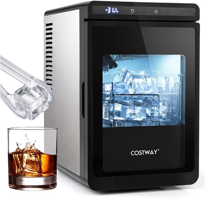 COSTWAY IJsklontjesmachine - IJsmachine, 3 stuks in 20 minuten | met 2 modi, 24-uurs timer & reinigingsmodus, 4 cm vierkante ijsklontjes, langzaam smeltend, voor whisky, cocktails, bourbon