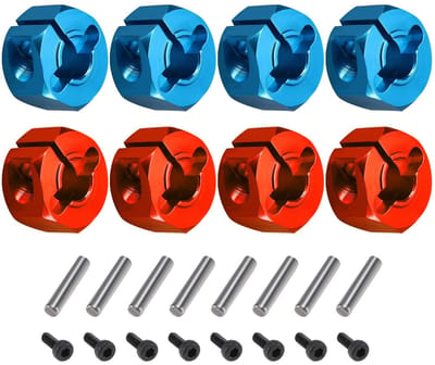 SPHProducts - Wiel Hex Adapter - Aluminium Wiel Hub Socket Adapter - Blauw en Rood - Compatibel met SCX10 - 8 Stuks