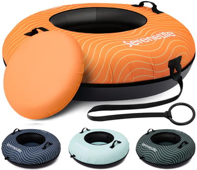 SereneLife Opblaasbare Sneeuw Slee - 102 cm Snow Tube Sneeuwband - Kunststof Bodem - Rubberen Binnenband - Met Handvaten - Oxford Cover en Trekriem - Oranje