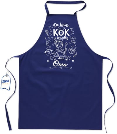 Basics - Unisex Schort - schort voor mijn oma - keukenschort - BBQ schort - 65 x 90 cm - 100% katoen - De beste kok is toevallig deze oma - blauw