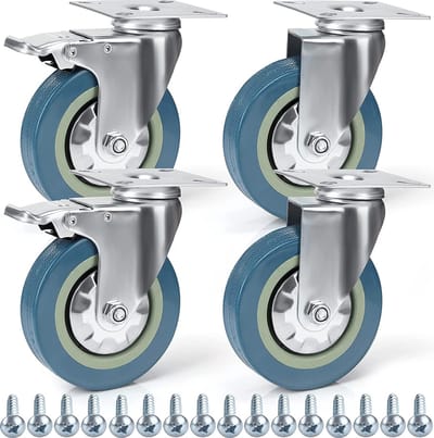 Zwenkwielen met Rubberen Banden - 100 mm - Schroeven Klem Remmen - Maximale Belasting 280 Kg - Trolleys Meubels Werkbanken