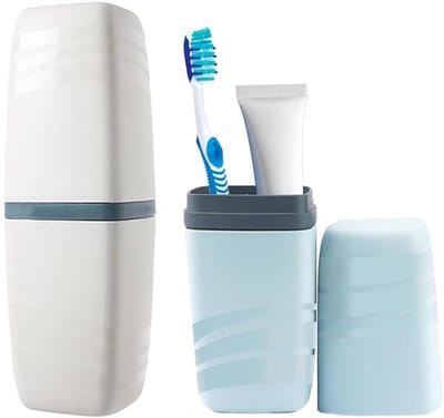2-Pack reistandenborstelopslag - Draagbare stofdichte opslag - Essentiële reisbagage - Grijs en blauw