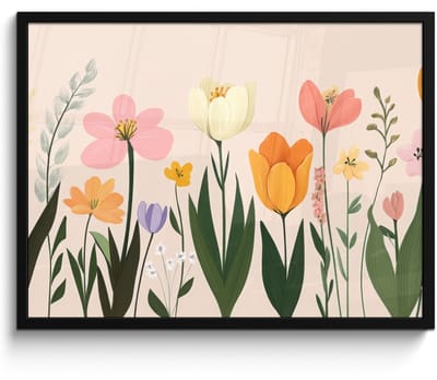 Poster in lijst - Fotolijst 70x50 cm - Posters - Pasteltinten - Bloemen - Illustratie - Posterlijst zwart - Decoratie - Wanddecoratie woonkamer - Muurdecoratie slaapkamer