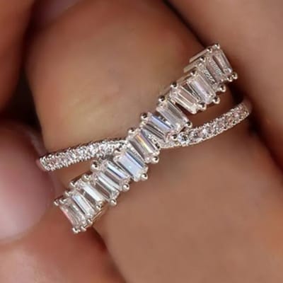 Caoshi Bague Design Croix Brillante Accessoires de Fiançailles Féminins Avec Zirconia Brillant Alliances de Mariage Élégantes pour Femmes Bijou Cadeau 6 gray