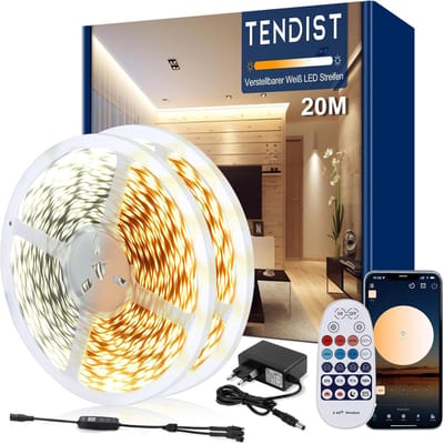 Ledstrip 20 m Koudwit en Warmwit met Afstandsbediening en App Controle voor Binnendecoratie
