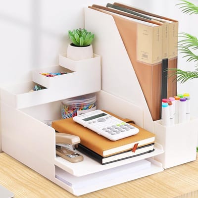 Bureau Organizer - Opbergset Bureau - Thuiswerk Plek - 7 Delig ABS Materiaal - 2 Laags Lade - Grijs