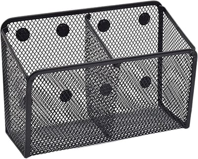 BOTC Pennenbakje - Magnetische Pennenhouder -18.5x12.5x6.8cm - Pennenmandje van roestvrij staal met gaas - Metalen organizer voor schrijfgerei - Zwart