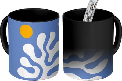 Magische Mok - Foto op Warmte Mokken - Koffiemok - Minimalistisch - Organisch patroon - Blauw - Magic Mok - Beker - 350 ML - Theemok