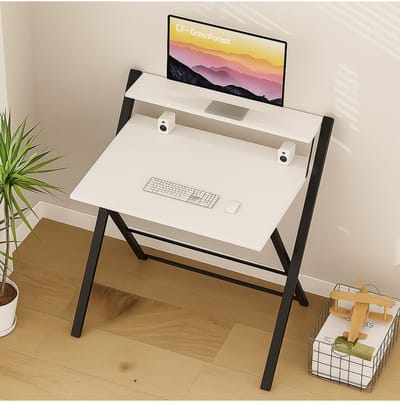 LUNOR - Werktafel inklapbaar - Klein bureau - Wit/Zwart - 70x50x70