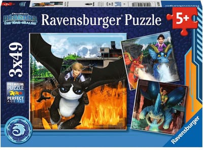Ravensburger puzzel 3 puzzels - Dragons - 49 stukjes kinderpuzzel.