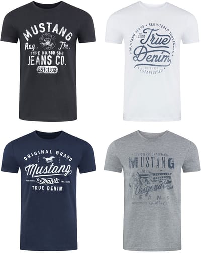 Mustang Heren T-Shirt 4er Pack regular fit Veelkleurig M Ronde Hals Volwassenen gemaakt van 100% katoen