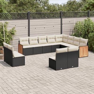 vidaXL - 12-delige - Loungeset - met - kussens - poly - rattan - zwart