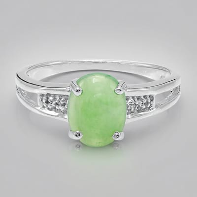 Cavill - Zilveren Ring 925 Sterling met 1.29 ct Keizerlijk Chrysopraas & 0.015 ct Witte Topaas - Ovaal Cabochon Ringen - Elegant Sieraad Maat 17