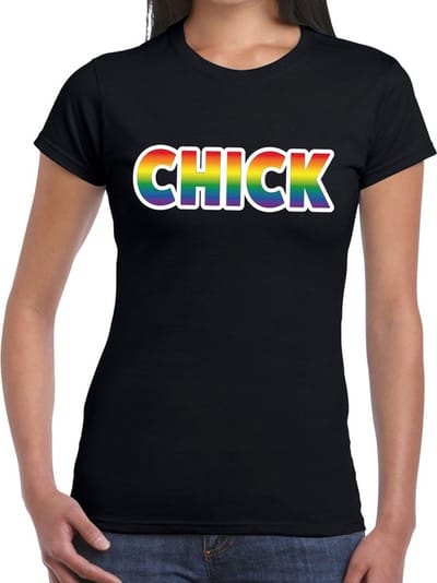 Chick gay pride t-shirt zwart met regenboog tekst voor dames - Gay pride/LGBT kleding XS