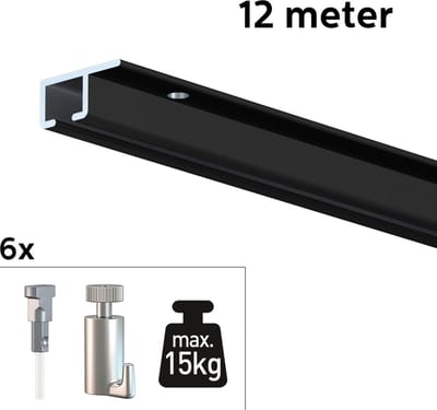 Artiteq Schilderij Ophangsysteem 12 meter All-in-one Top Rail 15kg / Zwart