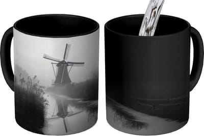 Magische Mok - Foto op Warmte Mokken - Koffiemok - Molen - Weerspiegeling - Landschap - Water - Magic Mok - Beker - 350 ML - Theemok