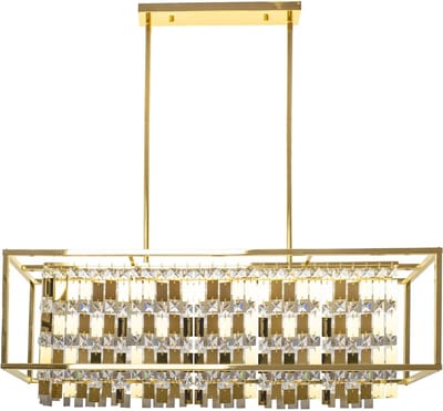 Hanglamp goud met kristallen - plafondlamp kristal rechthoekig - plafondlamp hanglamp e27 fitting - plafondlamp glas aluminium modern - plafondlamp klassiek hangend - plafondlamp kroonluchter rechthoekig - hanglamp kroonluchter gloeilamp led e27 rech