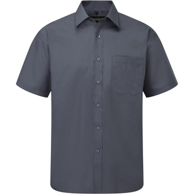 Russell Collectie Heren Korte Mouwen Poly-Katoen Easy Care Poplin Shirt (Konvooi Grijs)