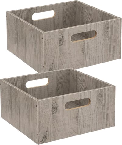 5five Opbergmand/kastmand van hout - Set van 2x stuks - grijs - 14 Liter - 31 x 31 x 15 cm - Opbergboxen - Vakkenkast manden