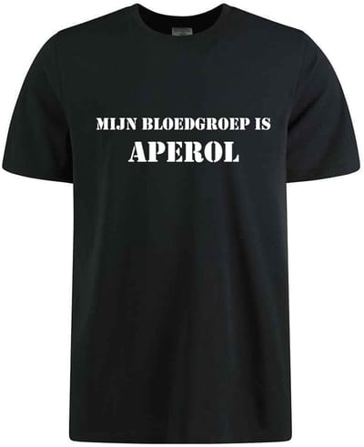 MIJN BLOEDGROEP IS APEROL T-shirt - 100% Katoen - Maat XS - Classic Fit - Zwart