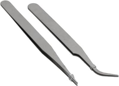 Precisie Pincetten Set - Elektronica Pincetten - Kleine Onderdelen Pakken - Anti-Statisch Roestvrij Staal - 2 Stuks - Zilver