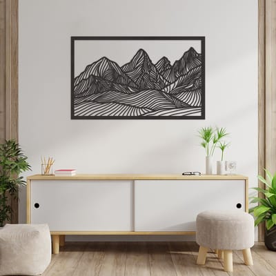 Wanddecoratie Bergen Lijnen - Muurdecoratie Bergen Natuur - Muurdecoratie Hout - Wanddecoratie Hout - Muurdecoratie Woonkamer - Wanddecoratie Woonkamer - Wanddecoratie Industrieel - Wanddecoratie Dieren - Home Decor - Wall Line Art - 89 x 55 cm