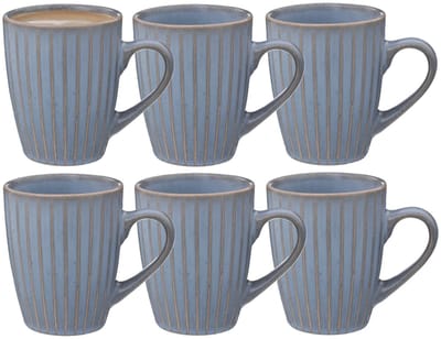 Secret de Gourmet Koffiemokken Rome - 6x stuks - Keramiek - blauw - 380 ml - 9 x 11 cm - old stone look