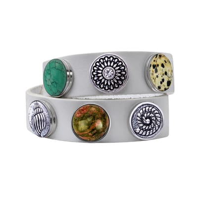 Quiges Dames Leren Armband Wit met 6 Drukknopen Set - EBCMS350