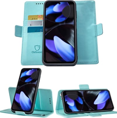 Geschikt voor Google Pixel 9 / Google Pixel 9 Pro - Book Case Hoesje - Uitneembaar Hoesje - Magnetische Sluiting - Portemonnee Baby Blauw