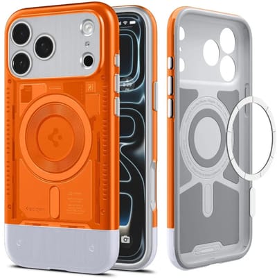 Spigen Hoesje Geschikt voor iPhone 17 Pro - Classic C1 MagFit Case - Compatibel met MagSafe - Retro Back Cover - Oranje