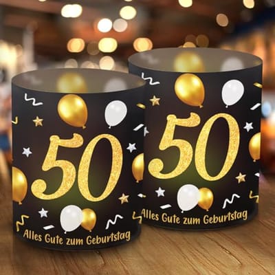Lantaarn Tafeldecoratie 50e Verjaardag - Elegant Zwart Goud Voor Theelichtjes of Kaarsen
