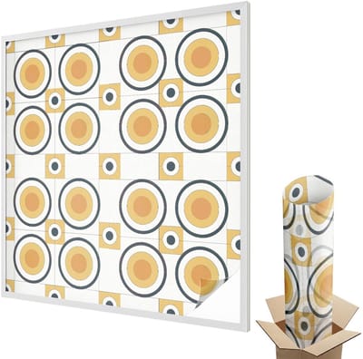 Wallfluent Glas in Lood Raamfolie - Retro cirkels Raamfolie Glas in Lood - 100x100 cm - Geel Zelfklevende Raamfolie Glas in Lood - Melkglas Folie met Glas in Lood Effect - Voor de woonkamer, voor het kantoor, voor de hal