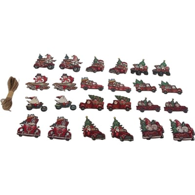 24 stuks Kerst Houten Decoratie Kerst Houten Schijf Hangend Ornament Kerstboom Rode Vrachtwagen gray