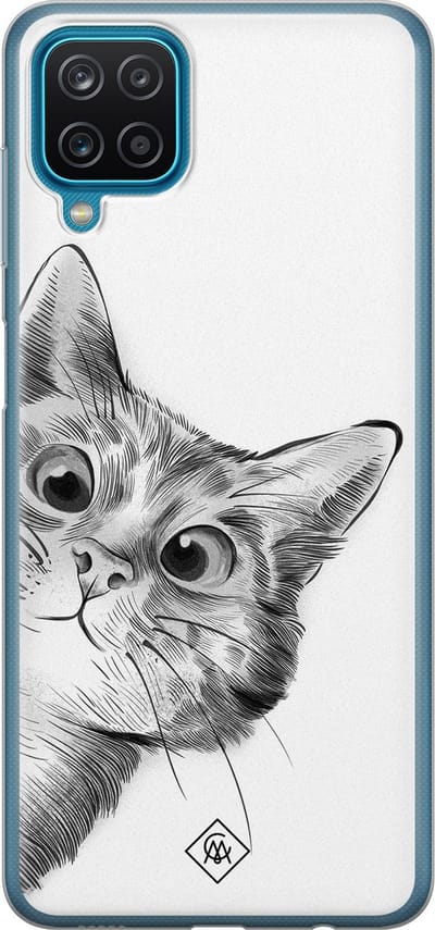 Casimoda® hoesje - Geschikt voor Samsung A12 - Peekaboo - Backcover - Siliconen/TPU - Zwart