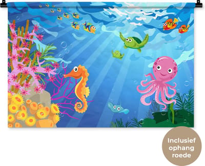Wandkleed - Wanddoek - Kinderen - Dieren - Water - 90x60 cm - Wandtapijt
