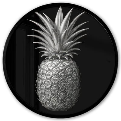 Poster in lijst Rond - Fotolijst 40x40 cm - Posters - Ananas - Gedetailleerd - Bladeren - Ronde posterlijst zwart - Decoratie - Wanddecoratie woonkamer - Muurdecoratie slaapkamer