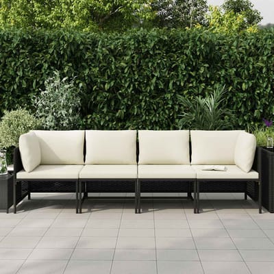 vidaXL - Tuinbank - 4-zits - met - kussens - poly - rattan - zwart