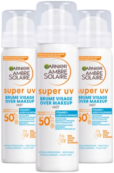 Garnier Ambre Solaire Super UV Over Make-Up Mist SPF 50+ - 3 x 75 ml - Voordeelverpakking