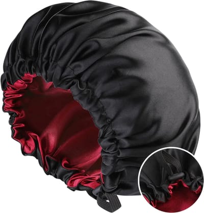Satijnen Slaap Bonnet – Zijden Haar Bonnet Dubbele Laag, Omkeerbaar & Verstelbaar Slaapmuts voor Haarverzorging, Nachtmuts voor Slapen en Haar Bescherming - Rood
