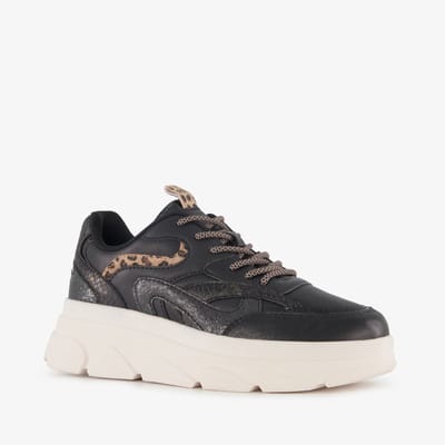Blue Box dames dad sneakers met dierenprint zwart - Maat 36 - Uitneembare zool