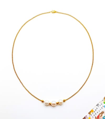 Jeannette-Creatief® - Zoetwaterparels - Ketting met Zoetwaterparels en RVS Gouden kralen - Jasseron - Jasseron Ketting - Dames Ketting - Kettingen - Sierlijke ketting - Ketting met Zoetwaterparels - Parelketting - Sieraden met Parels - Moederdag