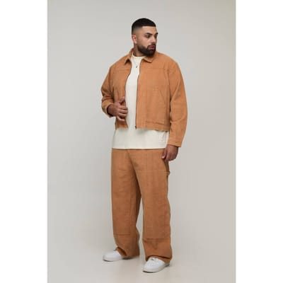 Plus Washed Cord Relaxed Boxy Worker Jacket | Tan | Size 2XL