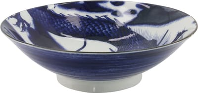 Tokyo Design Studio - Japonism Dragon Menbachi Bowl - Japanse Ramenkom - Dragon Design - 1600 ml - 25,2 x 7,7 cm - Blauw