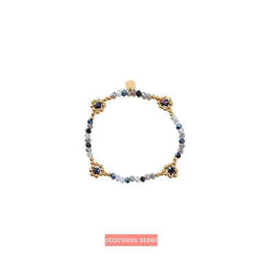 Day&Eve by Go Dutch Label Armband (Sieraad) Elastisch Bloemen Kralen Zwart